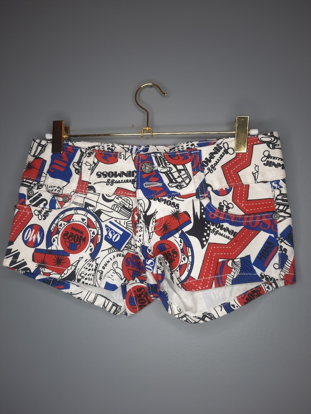Women’s Printed Jinmoss Denim Shorts - Red, Blue & White Y2k Deadstock